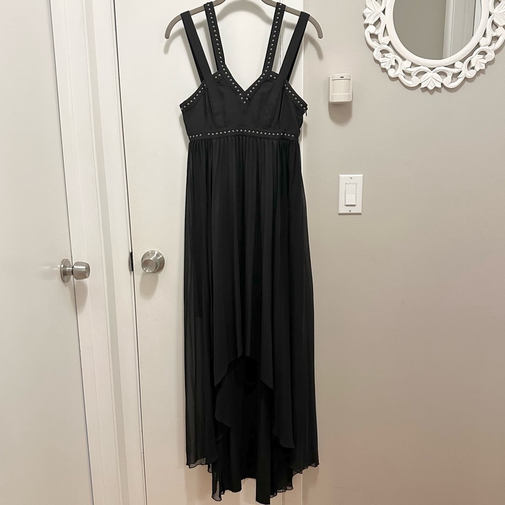 Karl Lagerfeld Double Strap Studded High Low Semi Sheer Layered Black Dress XS